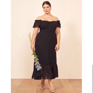 Reformation Butterfly Midi Dress (Black, 20)